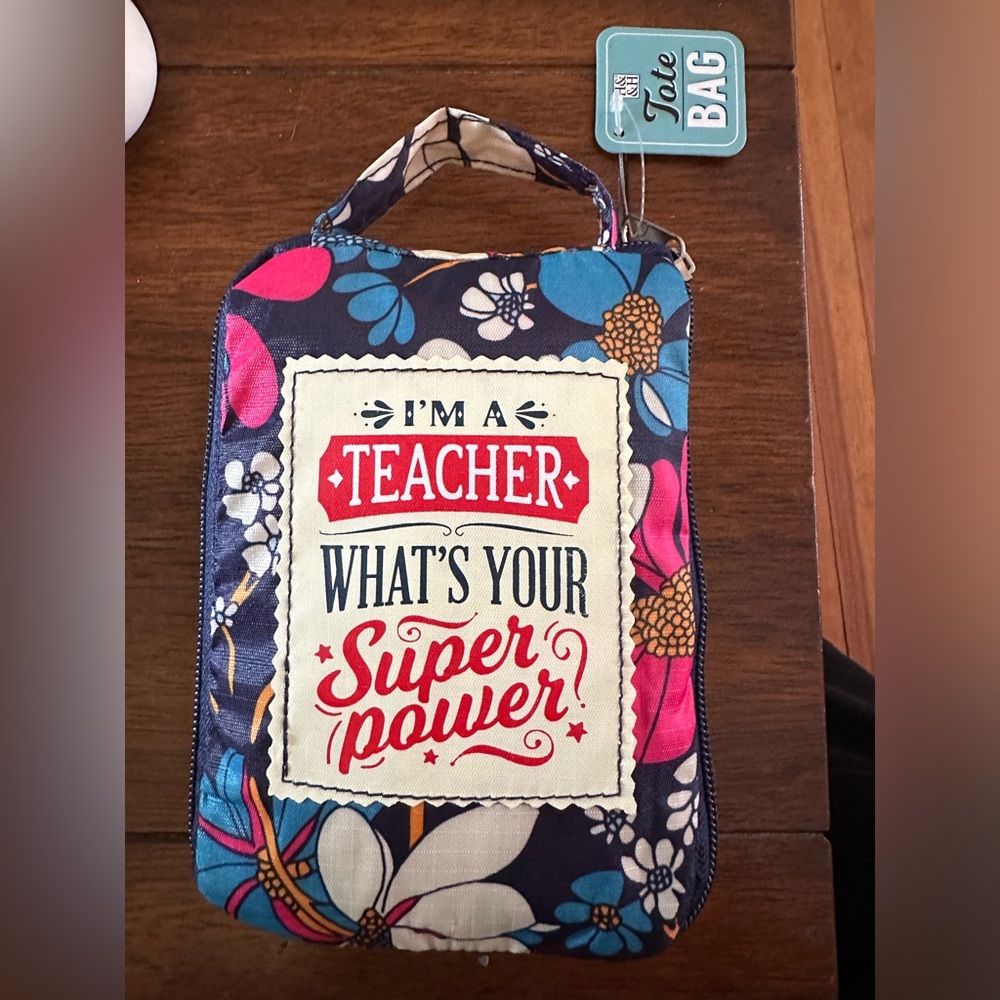 Reusable teacher tote bag zip up